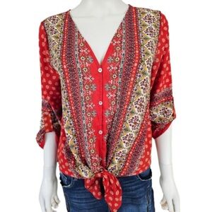 Bohemian Red V-Neck Blouse